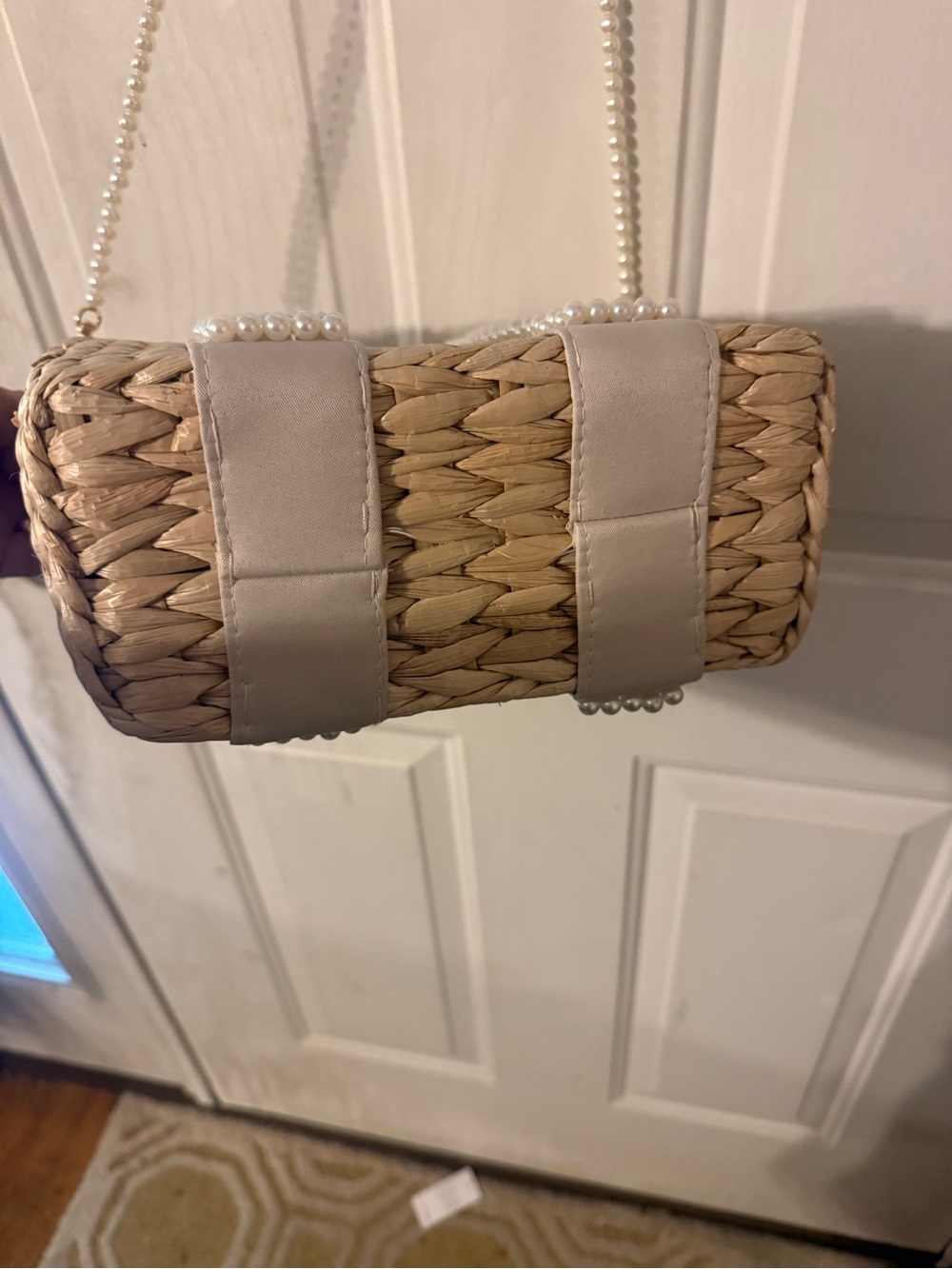 Pearl-Embellished Straw Tote Bag - Cream - Picture 5 of 9